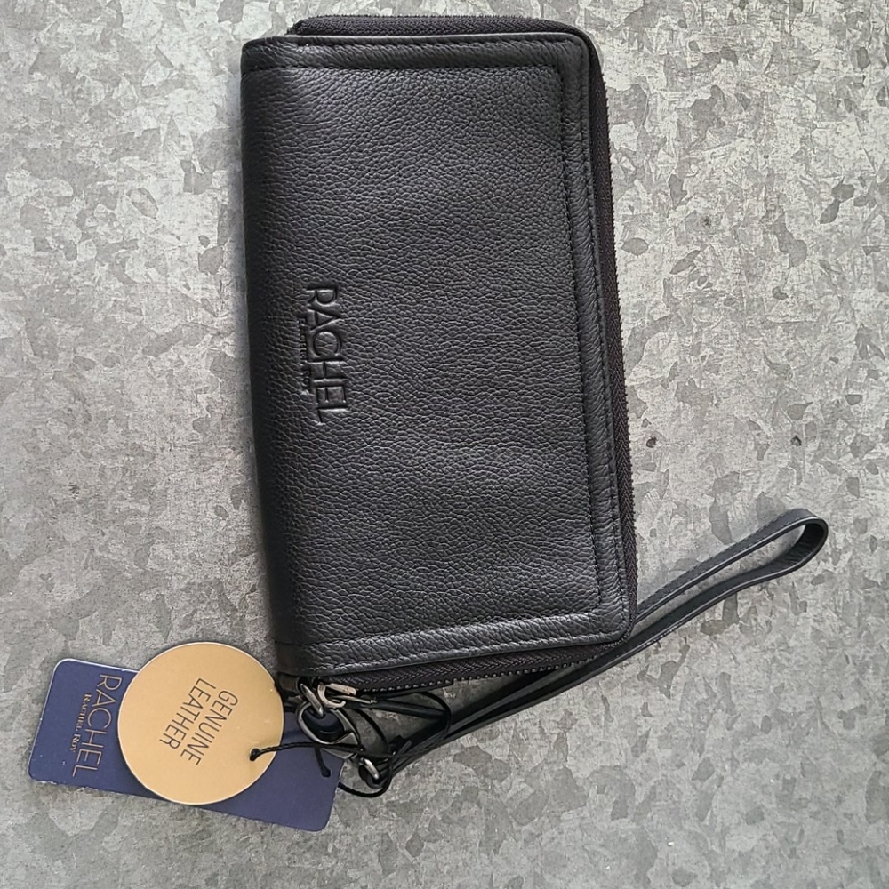 Rachel Roy RFID Zippered Pebbled leather wallet W/ wristlet For Safe Travel